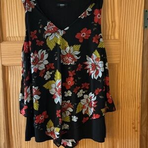 Alfani Black Floral V-Neck Camisole with Red and Yellow Blooms